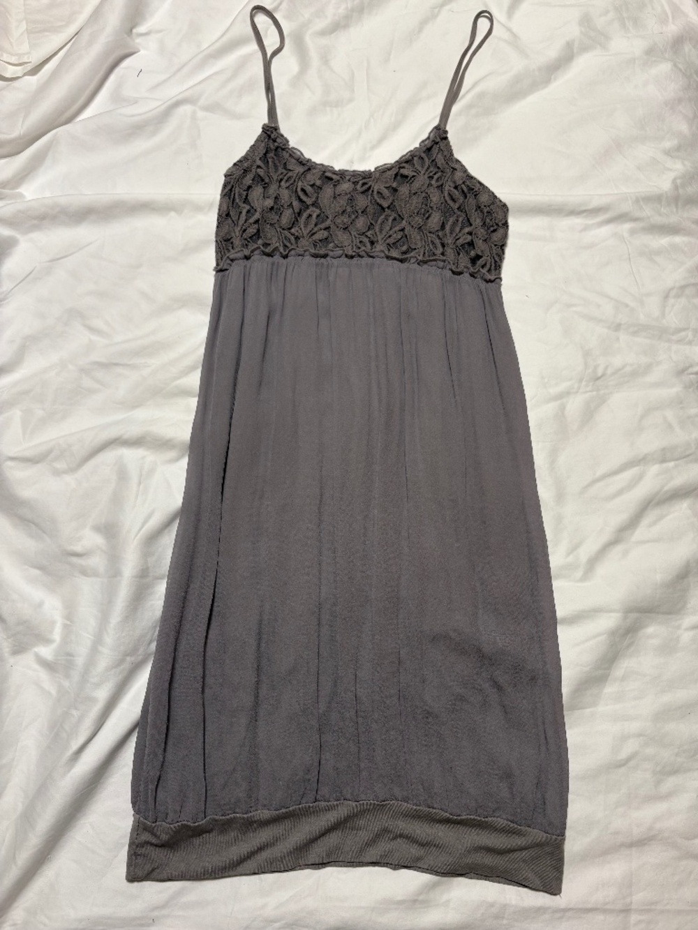 THE END Italy Vintage Y2K 100% Silk Slip Dress Grey Lace NWOT Small